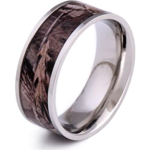 Wholesale Simple and Elegant Stainless Steel Ring with Wood Design Men Promise Ring