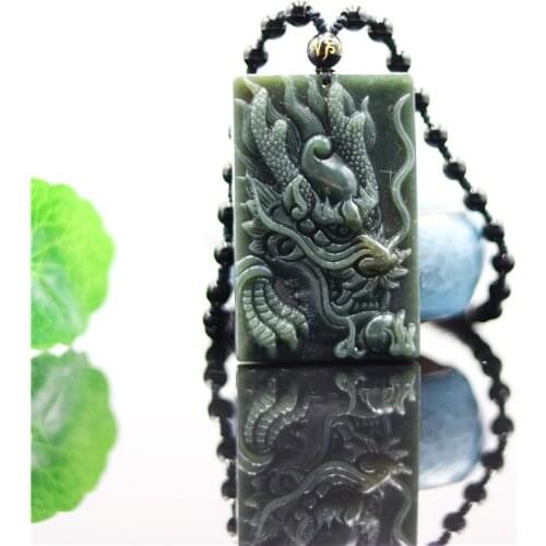 Natural Hetian Jade Dragon Pendant Beads Necklace Charm Jewellery Fashion Accessories Hand-Carved man and woman Amulet Gifts New