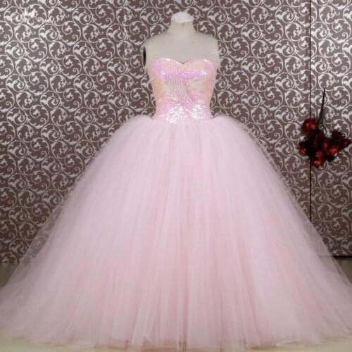 RSE653 Cheap Vestidos De Quince Anos 2016 Long Puffy Ball Gowns Light Pink Quinceanera Dresses