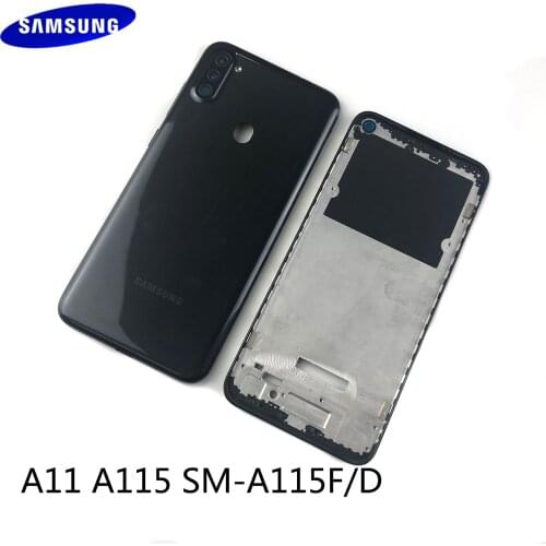 Original For Samsung Galaxy A11 A115 SM-A115F/D Housing LCD Front Frame Chassis Bezel + Battery Back Cover + Side Buttons + Logo