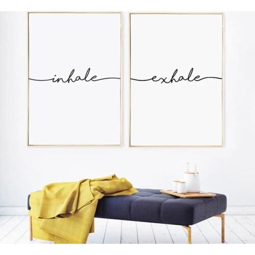 Simple yoga room decoration inspirational inhale exhale wall art posters and prints canvas print painting pictures home decor