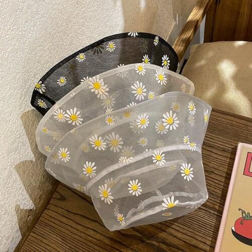 Daisies Embroidered Buckets Hat Transparent Panama Women Lace Flower Beach Hats High Top Snapback Fashion Daisy Sun Cap Summer