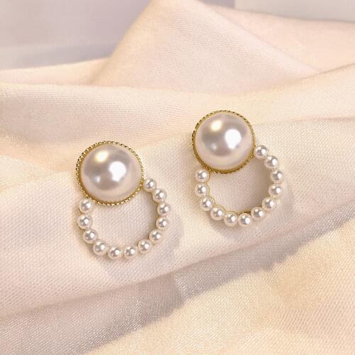 Korean Fashion Large Pearl Dangle Earrings Trendy Classic Luxurious S925 Silver Pearl Earrings For Women Girls Fashion Jewelry