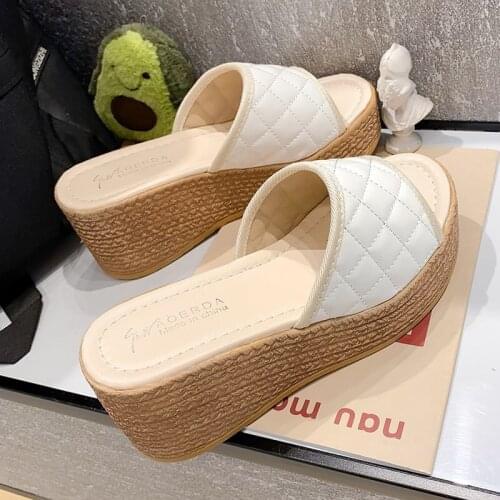 Wedges Shoes Women Slippers Women Luxury Open Peep Toes Summer Shoes Black Slippers Women Slides Wedge Sandals