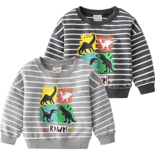 Dinosaur Striped Sweatshirts For Boys Autumn Cotton Toddler Tops Tees Childrens Winter Tshirt Kids Clothes