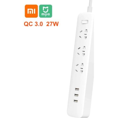 Original Xiaomi Mijia QC3.0 27W Fast Charging Power Strip 3 USB + 3 Sockets Standard Plug Interface Extension Lead 1.8m