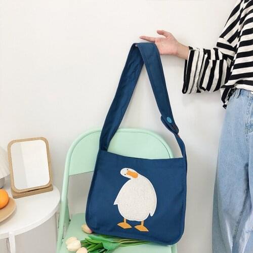 Womens Shoulder Bag Button Series Embroidery Artware Cartoon Pattern College Style Casual Single Shoulder Crossbody Canvas Bag