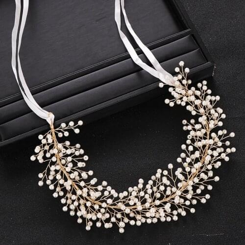 Trendy Gold Pearl Headband Bridal Hair Accessories Women Hair Vine Wedding Headpiece tiara Hair Jewelry Wedding Hair Accessories