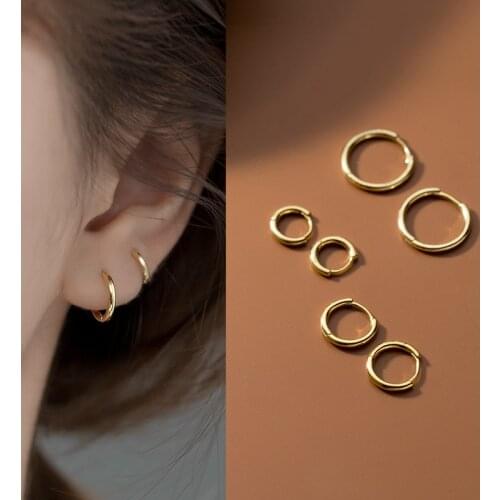 1 Pair Simple Smooth Circle Round Hoop Earrings 925 Sterling Silver Minimalist Earring for Women Men Lady Teen Fine Jewellery