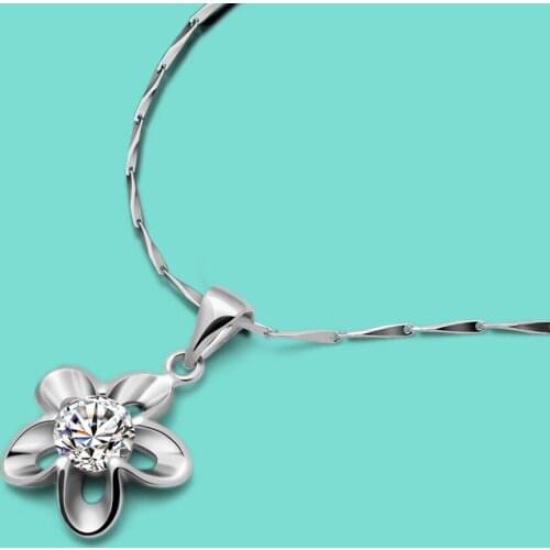 925 Sterling Silver Necklace For Women Simple Flower Zircon Set Auger Silver Necklace Pendant Anniversary Gift Nice Workmanship