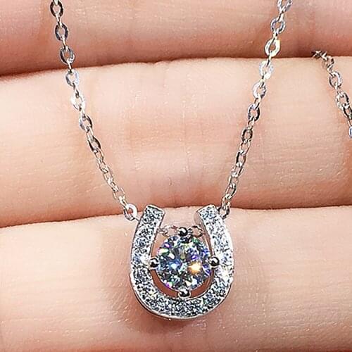 18K White Gold Women Pendants Necklaces Moissanite Diamond 0.5 1 2 3 4 5 Carat Round U Wedding Anniversary Engagement Party Gift