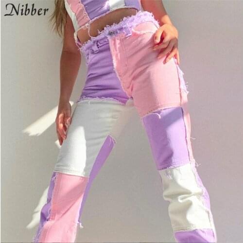 NIBBER Fashion 2020 Women High Waist street wear, hip hop Straight trousers, patchwork design button fly casual female Pants