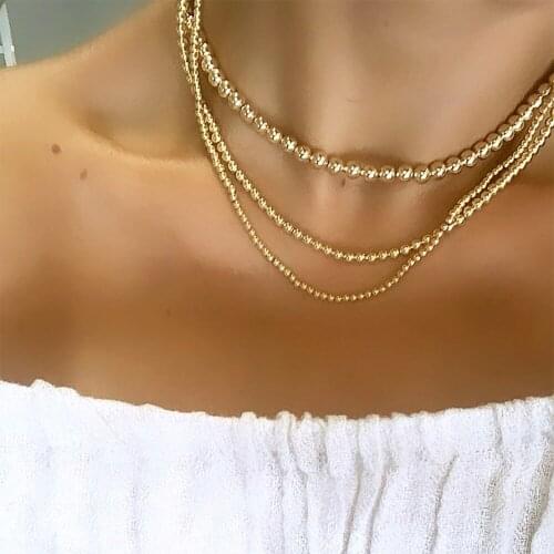 Gold Color Beaded Long Necklaces Fashion Punk Hip Hop Snake Chains Chokers Necklace Boho Beads Jewelry For Women 2020
