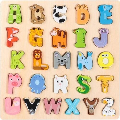 Cartoon Animal Alphabet Wooden Puzzles Pairing Board Developmental Kids Toy