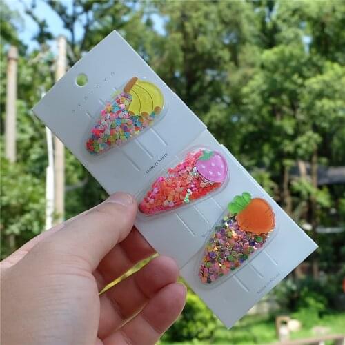 2pes kids Shiny Hair Clips Children Cartoon Fruit Hairpins Baby Cute Colorful Barrettes Girls Hair Accessories Princess Headwear