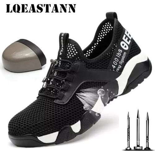 Breathable Mesh Work Shoes Black Mens Summer Deodorant Lightweight Soft-bottomed Steel Toe Puncture-proof Male Safety Work Shoes