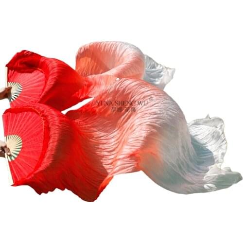 Belly Dance Fans 1pair/1pc Handmade Dyed Fan Long Fan 100% Real Silk Dance Practice Performance Silk Gradient Color 5 Sizes
