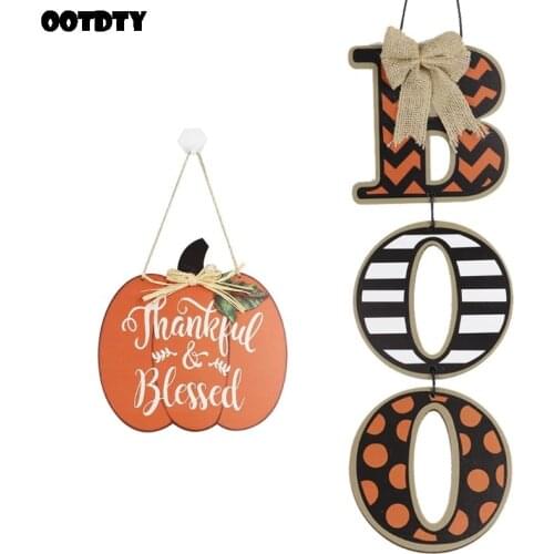 Halloween Thankful Blessed Pumpkin Boo Hanging Sign Wooden Board Plaque Home Door Window Wall Decoration Thanksgiving Day Gift