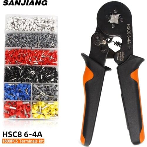 HSC8 6-4 1800PCS Tubular Terminal Crimper kit 0.08-10mm² 25-7AWG Electrical Crimping Pliers alicate crimpador Hand Tools Set