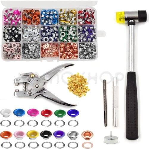 5MM Metal Eyelets Grommet Kit Eyelets Install Tool Punch Pliers Kit Box Leathercraft Shoes Belt Cap Bag Tags Clothes Accessories