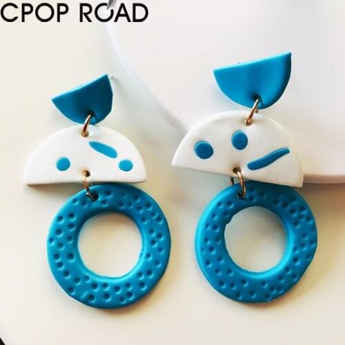 Creative Color Polymeric Clay Earrings for Women Geometric Circle Pendant Handmade Soft Clay Dangle Earring Fashion Jewelry Gift