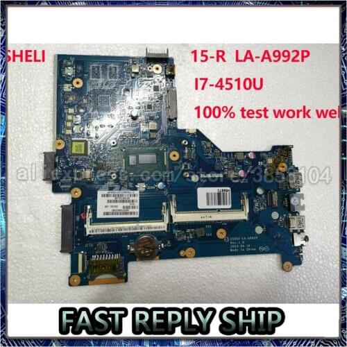 SHELI For HP 15-R laptop Motherboard with I7-4510U CPU ZSO50 LA-A992P 784567-501 ZSO50 SR1EB notebook pc mainboard 100% test ok