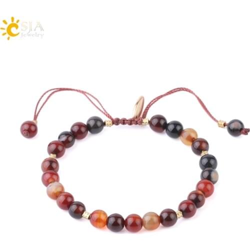 CSJA 6mm Natural Stone Moss Agates Bracelet Tiger Eye Blue Goldstone Beaded Handmade Tag Bracelets for Female Knot Buckle S214