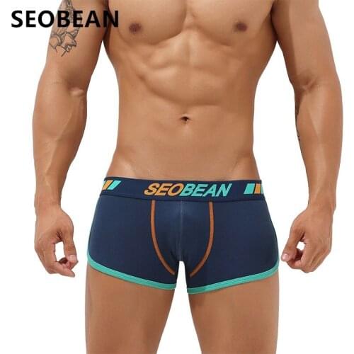 SEOBEAN Mens Underwear U-pouch Bag Push Up Fashion Comfortable Cotton Knitted Breathable Soft Large Boxers