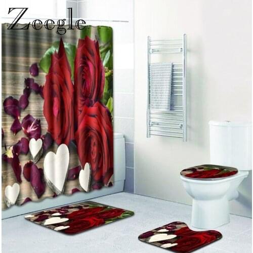 Zeegle Rose Pattern Bathroom Mat Set 4Pcs Toilet Rug Microfiber Door Mats Quick Dry Mat Non Slip Floor Mat Non Slip Bathroom Rug