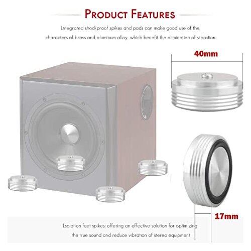 4pcs 39 x 17mm Aluminum Audio Amplifier Speaker Feet Spikes Black / Silver Ring Machine Mats Pads