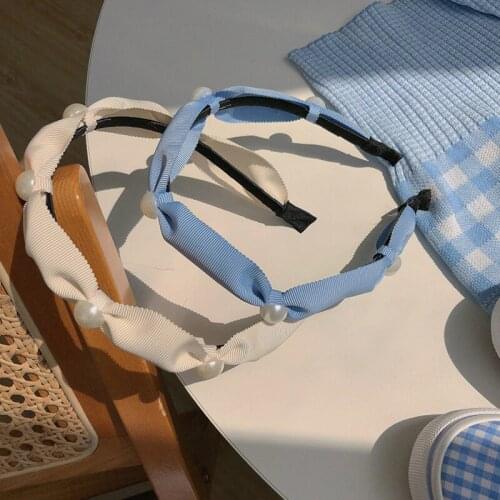 New Solid Color Sweet Headband Pearls Hair Hoop for Women Simple Cotton Fabric Cross Pearl Girls Hairband Accessories