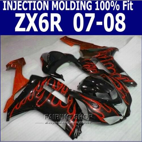 Red flame Bodywork Fairing kit For KAWASAKI NINJA ZX6R 2008 08 07 2007 Injection molding Fairings g29