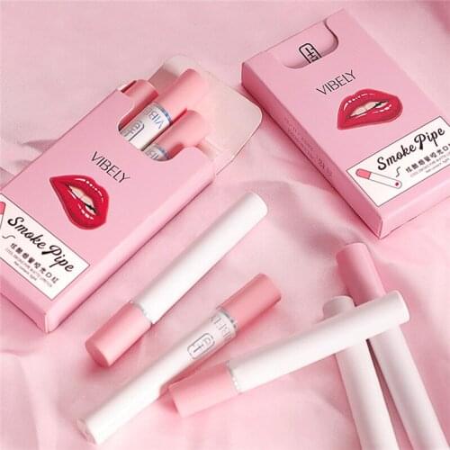 Sexy Type 4pcs Cigarette Shape Lipstick Matte Waterproof Long-Lasting Smoke Tube Lipstick Velvet Red Lip Tint Makeup Cosmetics