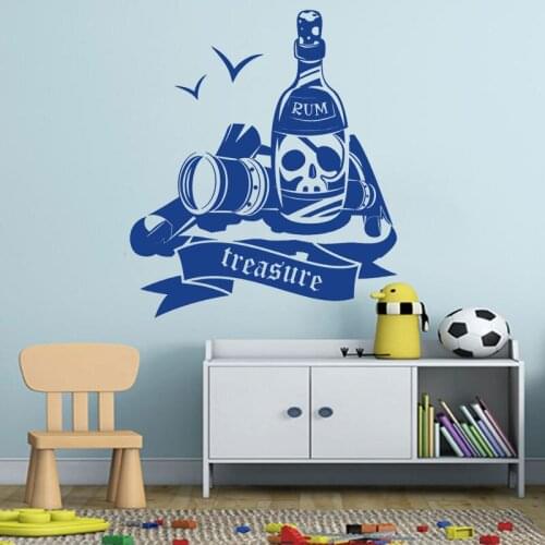 Pirate Treasure Rum Alcohol Skull Lettering Vinyl Art Wall Sticker Mural Removable Cool Style Bedroom Bar Interior Decor CX539
