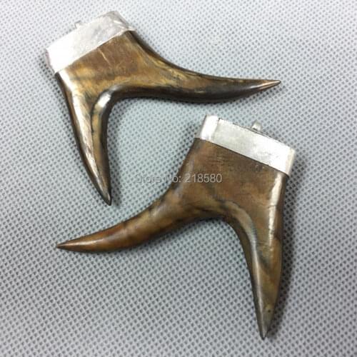 Tibetan Horn Pendant Brown Antler Pendant With Silver Cap P16120906