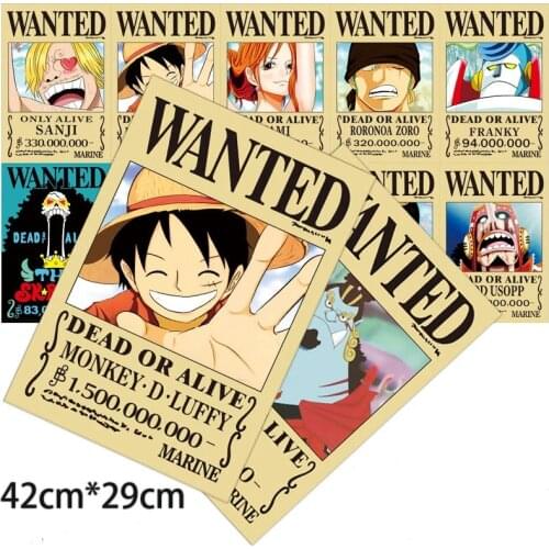 10 PCS Anime One Piece Wanted Posters Kraft Paper Zoro Nam iWanted order One Piece Cosplay Luffy Chopper Wanted