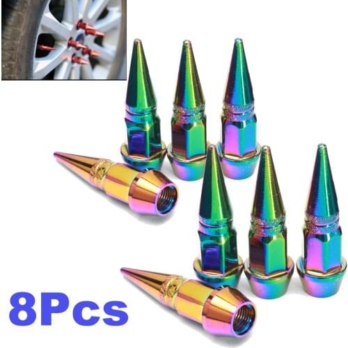 8Pcs Car Bike Long Spiked Valve Colorful Stem Caps Metal Dust Covers Lid for Bicycle Motorcycle Moto Auto Accessories