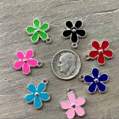 BULK 20 Enameled Flower Charms in Light Pink, Navy Blue, Black, Red or Teal Blue Pendant 13*16mm Blossoms Wedding Supplies #HT37