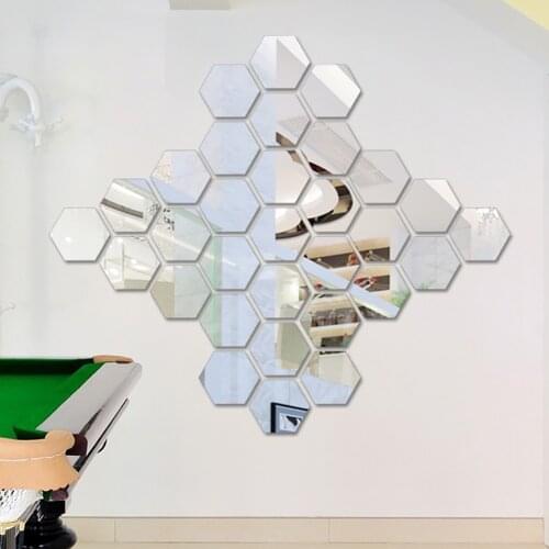 48Pcs/set Modern Acrylic Mirror Wall Sticker Self Adhesive Removable Hexagon Livingroom Bathroom Bedroom Wall Decoration Mirror