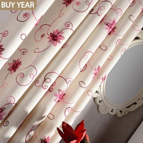 Modern Curtains for Living Dining Room Bedrooms Pastoral Chinese Curtain Cotton Fabric Embroidery Red Blue Optional Modern Tulle