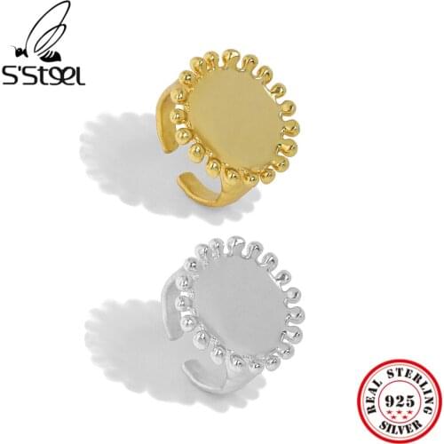 SSTEEL 925 Sterling Silver Minimalist Design Geometric Sunflower Texture Opening Ring Gift For Women Personalized Party Jewelry