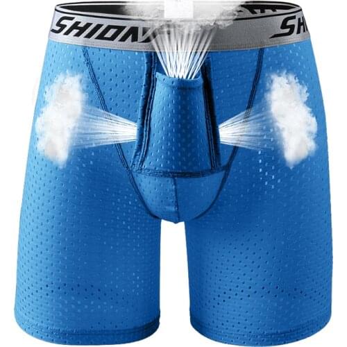 Men Mesh Long Boxers Cueca Homme Breathable Long Leg Pouch Underpants Sexy Penis Pouch Boxer Shorts Fitness Underwear Trunks