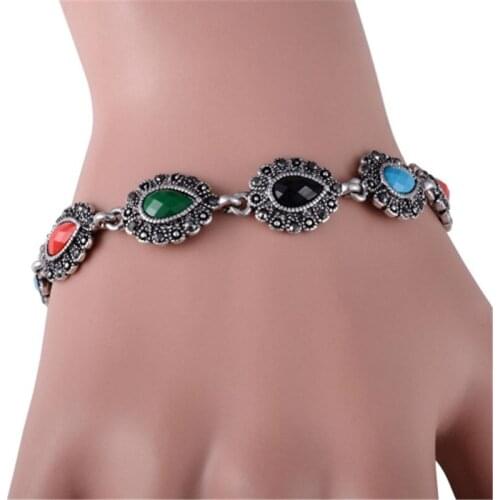 Turkish Jewelry Vintage Bracelets For Women Ancient Gold Silver Color Multicolor Resin Oval Connect Fashionable Charm Bracelet