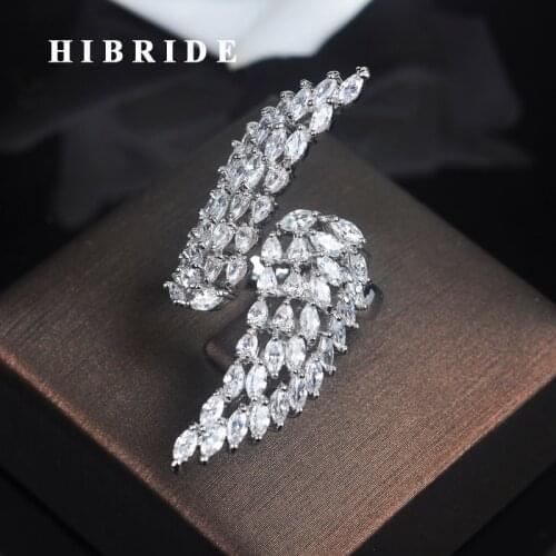 HIBRIDE New Adjustable Angle Wings Mariquise Cut Cubic Zirconia Rings Women Wedding Open Ring Fashion Jewelry R-147