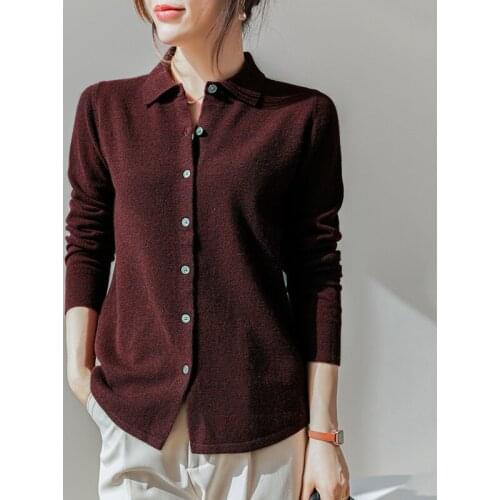 100% Merino Wool Knitted T-Shirts for Woman Hot Sale Solid-Color Long Sleeve Knitwears Female Jumpers