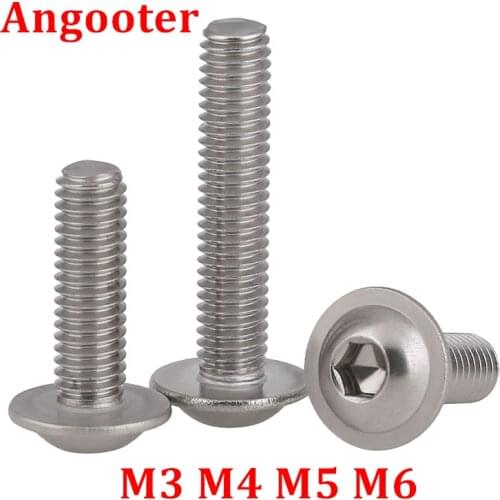 20Pcs M3 M4 M5 M6 Half Round button Flange Head with Washer Inner Hex Socket allen Screws Bolt A2 stainless steel 304