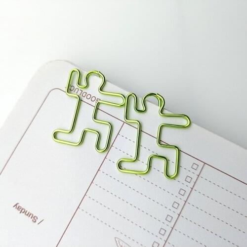 20pcs Green Human Shape Paper Clip Index Paperclip Bookmark Book Clip Metal Memo Planner Organizer Stationery Office School