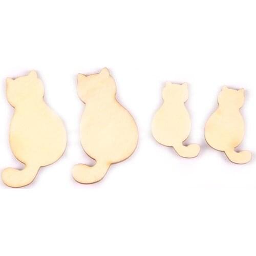 50pcs 33x50mm/23x35mm Wooden Cat Shape Woodwork Embellishment For Arts Sewing Scrapbookings Craft DIY Home Decoration M0924