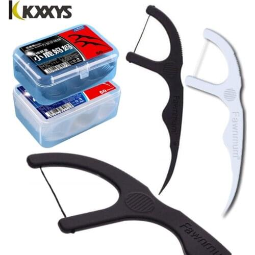 50pcs/Set Bamboo Charcoal Black Dental Floss Teeth Stick Tooth Pick Interdental Brush Clean Toothpick Flosser Pick Cleaning