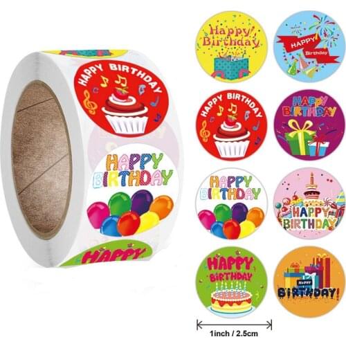 500pcs Cute Happy Birthday Sticker Round Paper Sealing Labels For DIY Package Gifts Box Packaging Party Decoration Stationery